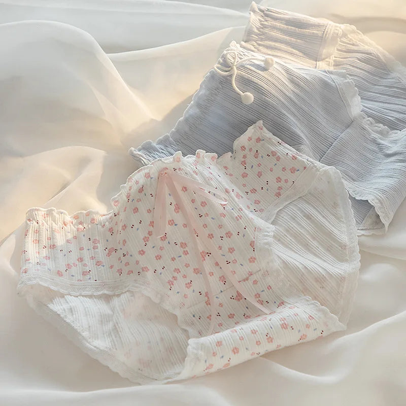 1 Pack Cotton Floral Print Ruffled Panties Women&