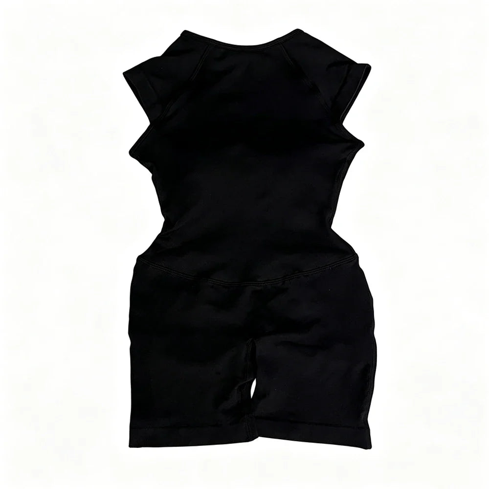 Flutter Sleeve One Piece Yoga Set Women Backless Yoga Enterito Gym Set Seamless Sports Jumpsuit Bodysuit Workout Shorts Romper