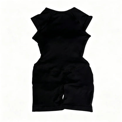 Flutter Sleeve One Piece Yoga Set Women Backless Yoga Enterito Gym Set Seamless Sports Jumpsuit Bodysuit Workout Shorts Romper