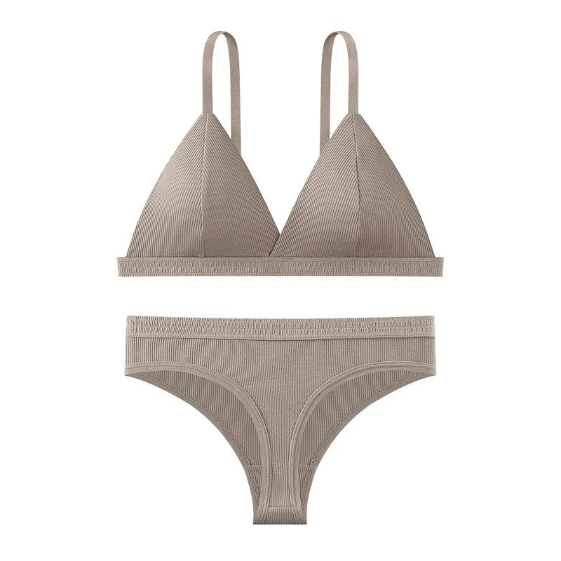 Women Cotton Bra and Panties Set Wireless Push-Up Bra Low-Waist Thongs G-string Sexy Lingerie Women&