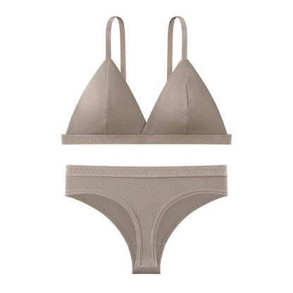 Women Cotton Bra and Panties Set Wireless Push-Up Bra Low-Waist Thongs G-string Sexy Lingerie Women&