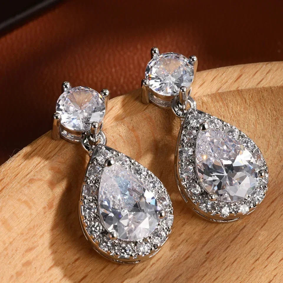 ZAKOL Classic Water Drop Cubic Zircon Bridal Dangle Earrings for Women Girl Trendy CZ Crystal Wedding Engagement Jewelry