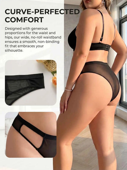 Fashion Plus Size Black Women Panties High Waist Sheer Mesh See-through Non-binding Comfortable Sexy Lingerie C2356