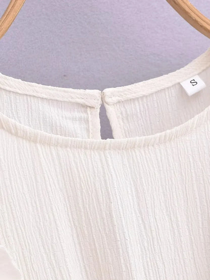 Foridol Ruffles Tierred Beige Lantern Sleeve Women&