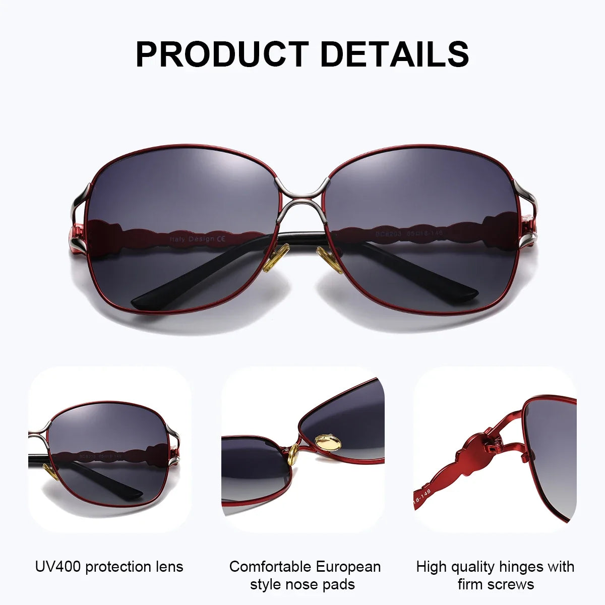 BARCUR Women’s Polarized Sunglasses – Oversized Elliptical Black Frame UV400 Protection Outdoor Fashion Mirror Leg Design High Quality Trendy Style Sunglasses for Travel Driving &amp; Summer Apparel