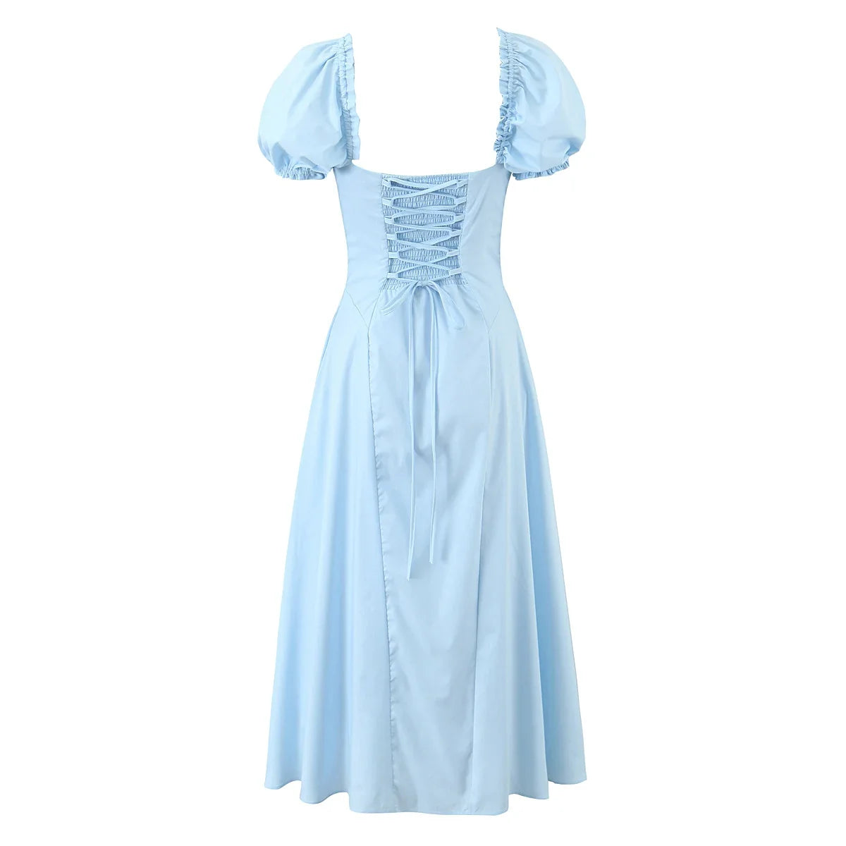 Bowknot Ruffles Light Blue Midi Dress Women&