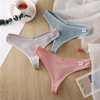 3-Piece Cotton G-String Thongs for Women – Breathable Low-Rise Panties