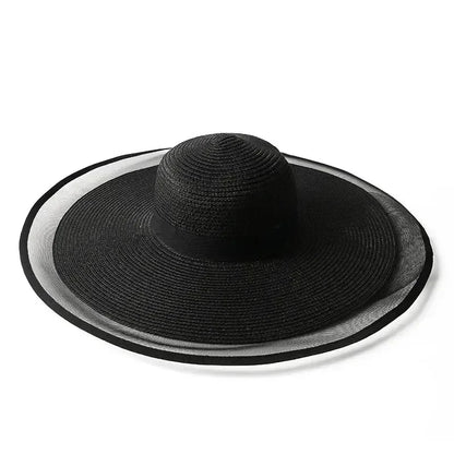 Women Sun Hat Big Eaves Waves Beach Cap Ladies Hat Big Brim Sun Visors UV Cut Bucket Panama Cap Foldable Straw Sunscreen Vintage