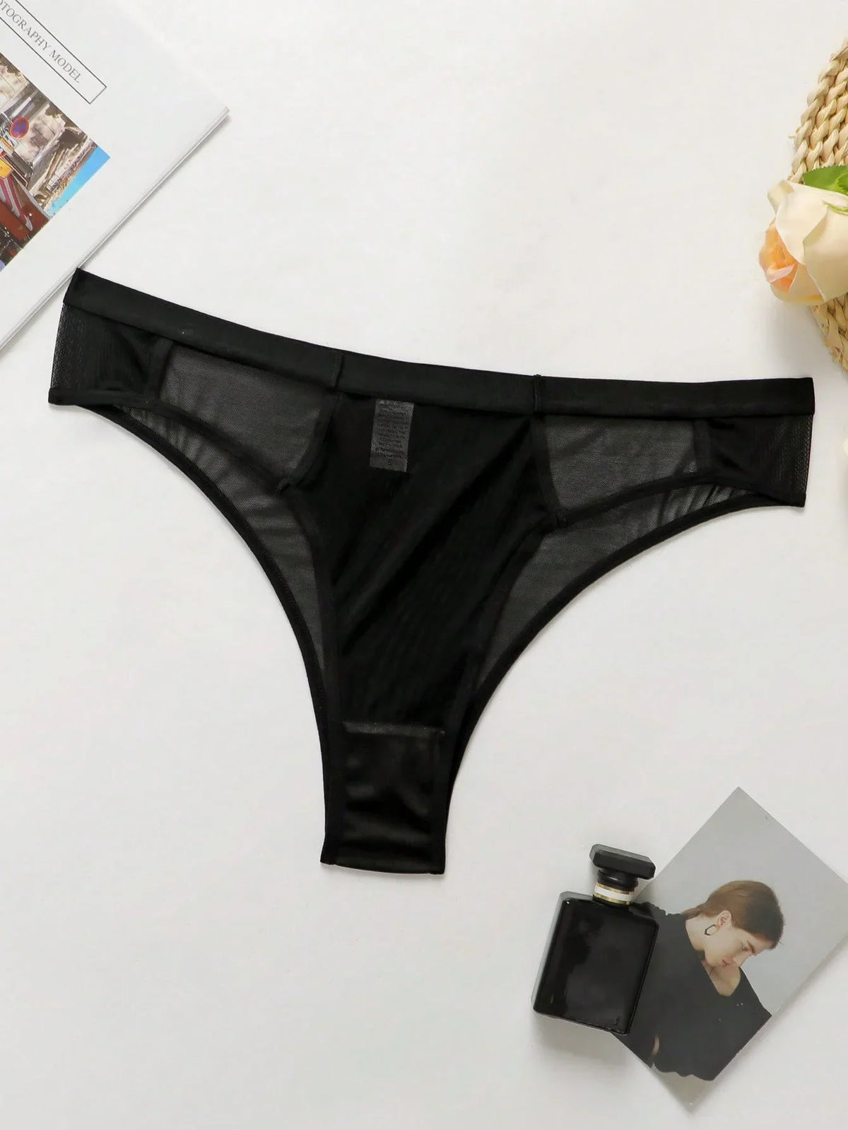 Fashion Plus Size Black Women Panties High Waist Sheer Mesh See-through Non-binding Comfortable Sexy Lingerie C2356