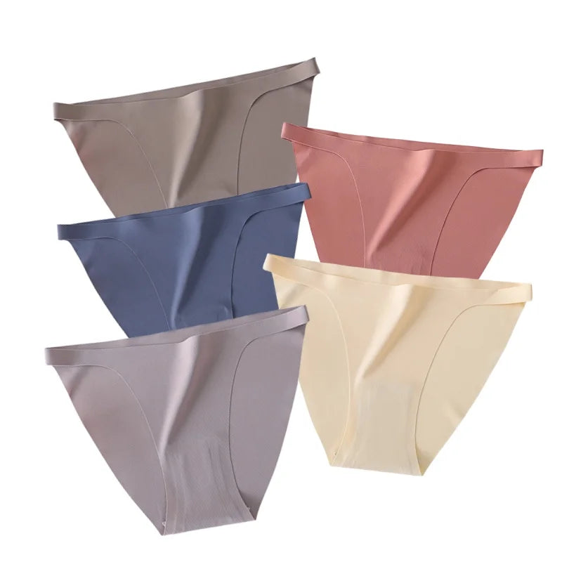 5Pcs/Set Women Seamless Briefs Ice Silk Panties Sexy Low Waist Underwear Female Underpants Solid Color Lingerie M-XL