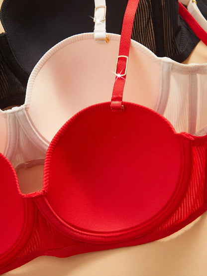 3Pcs Half-Cup Elegant Ribbed Women&