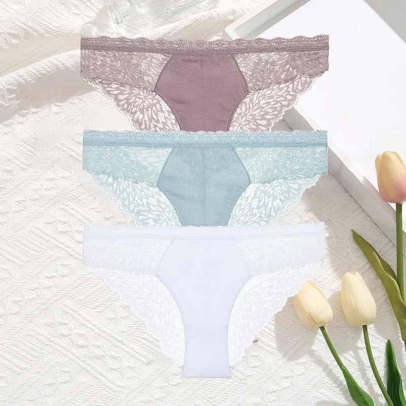 Premium Seamless Lace Briefs for Women – 3-Piece Set