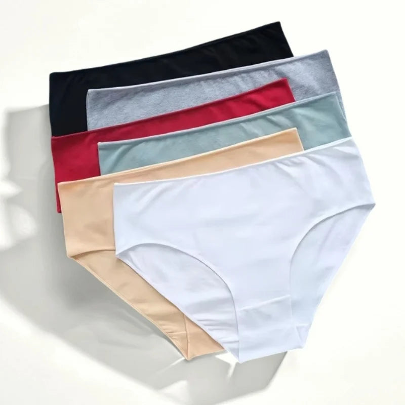 1 Pack Soft Cotton Briefs Women High Waist Panties Ladies Solid Color Women&