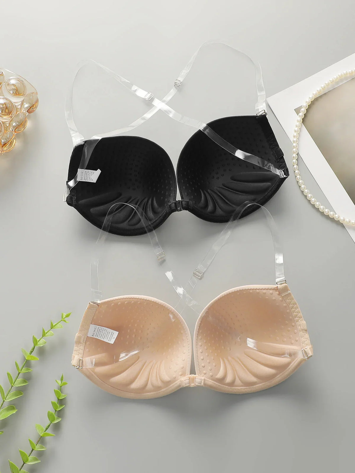 2 pieces of multi-color front button underwear summer beautiful back cross transparent sexy bra invisible braissere A2129