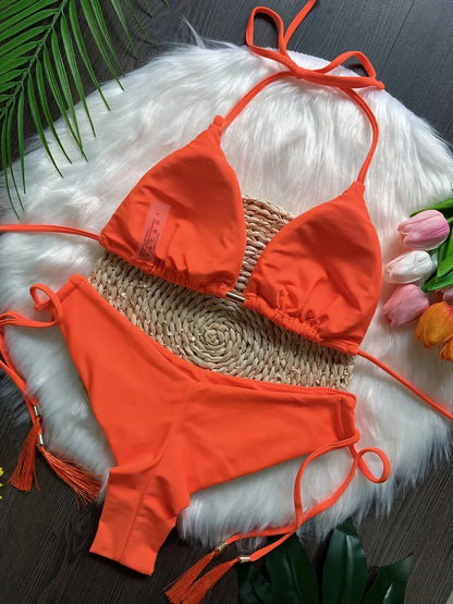 Sexy Folds Bikini Set Solid Micro Bikinis Women Swimsuit Female Triangle Swimwear Beach Wear Bathing Suit