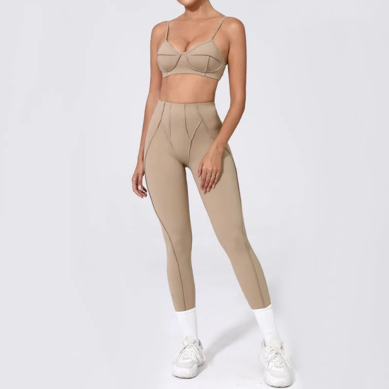 2-Piece Yoga Set – Open Back Sports Bra &amp; High Waist Shorts