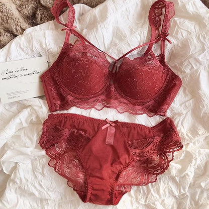 MOYISU Minimizer Bra French Lace for Large Bust, Anti Sagging Full Coverage Push Up Underwire Set, Sensuous Women Sexy Bra &amp; Set