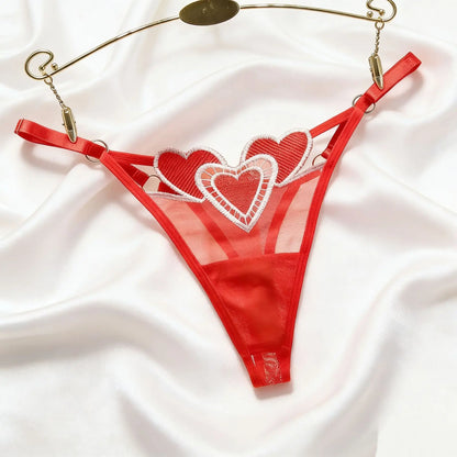 Embroidery Heart Thin Sexy Girls G String Thong Panties Women Briefs Hollow Out Transparent Underwear Female Lingerie