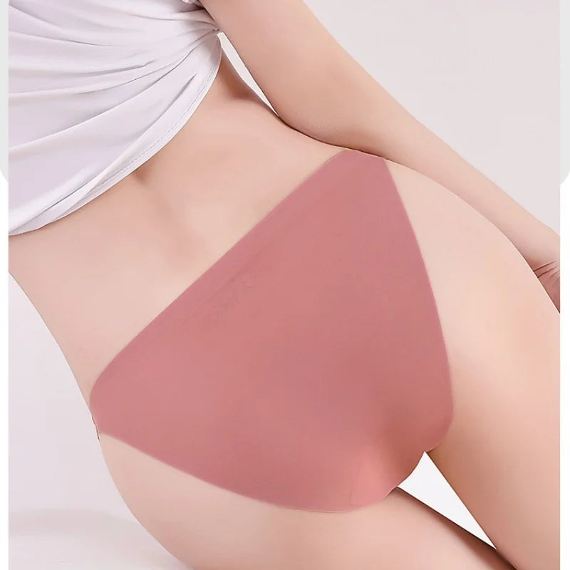 5Pcs/Set Women Seamless Briefs Ice Silk Panties Sexy Low Waist Underwear Female Underpants Solid Color Lingerie M-XL