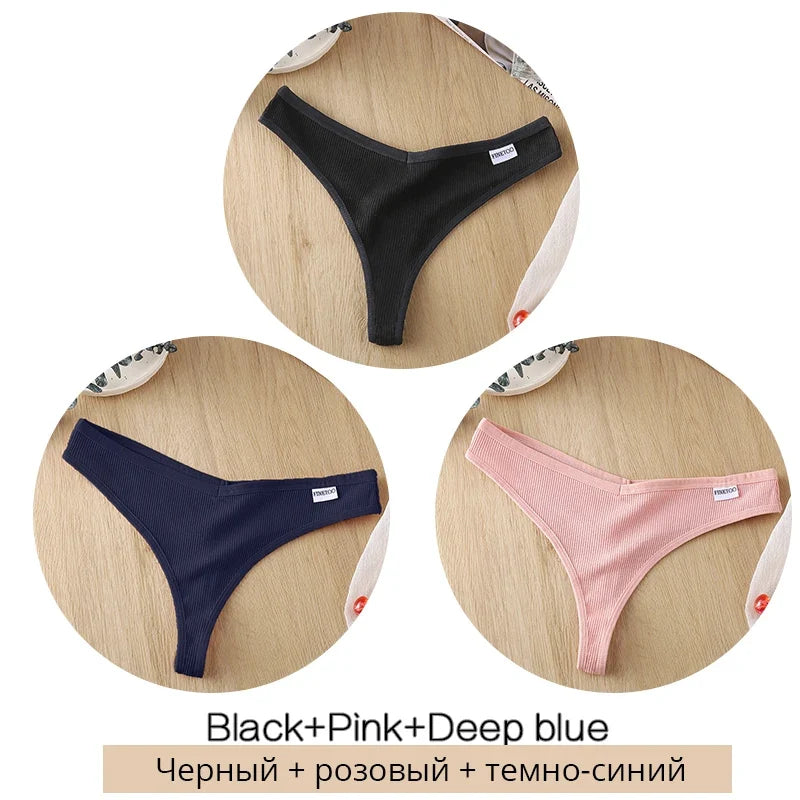 3-Piece Cotton G-String Thongs for Women – Breathable Low-Rise Panties