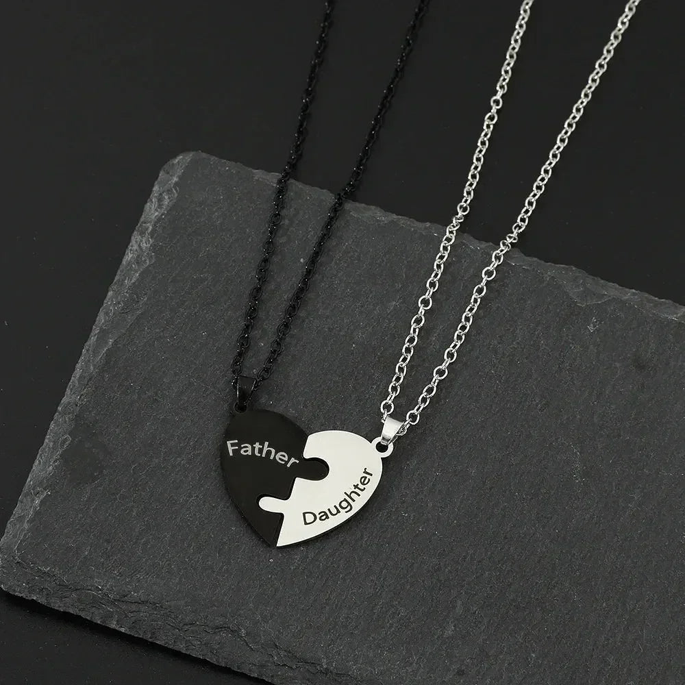 Father Mom Son Daughter Family Necklace Love Heart Puzzle Pendant Necklace Stainless Steel Jewelry for Women Mother&