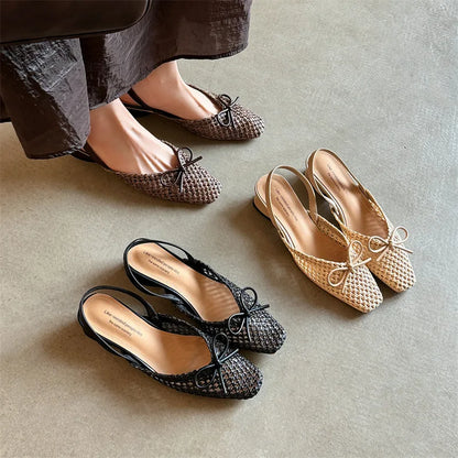 Woven Bow Back Strap Design Sandals Women&