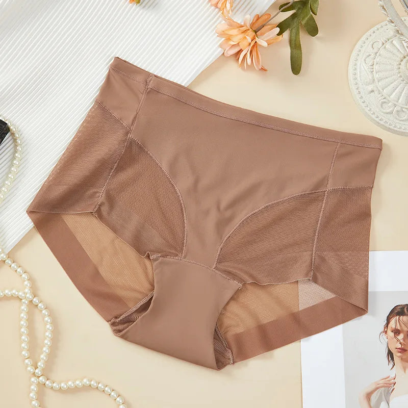 High Waist Women Panties L-4XL Plus Size Seamless Ice Silk Underwear Summer Mesh Breathable Butt Lifter Briefs Leopard Panty