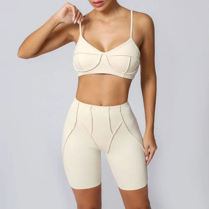 2-Piece Yoga Set – Open Back Sports Bra &amp; High Waist Shorts