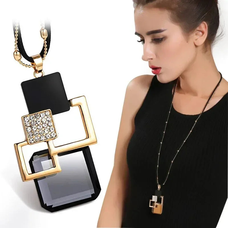 New Arrival Long Necklaces for Women 2024 Fashion Gray Crystal Choker Collier Femme Statement Necklaces &amp; Pendants Accessories