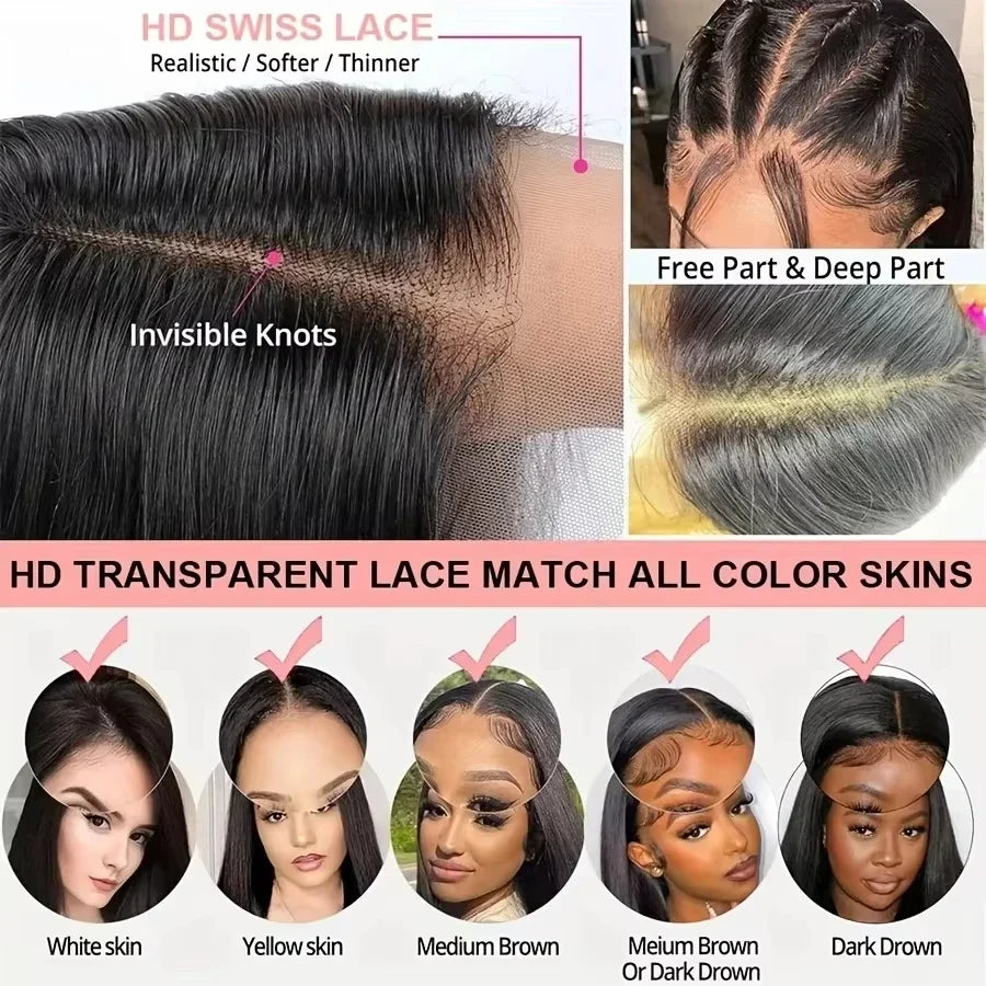 Human Hair Brazilian 4x4 Glueless Put on and go Wig 36 38 40 Inch 13x4 13x6 HD Transparent Bone Straight Lace Frontal Wigs