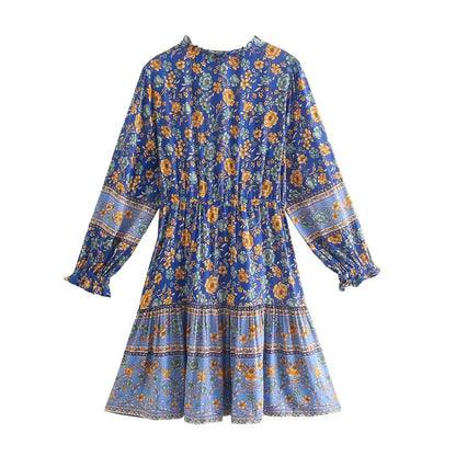 Foridol Bohemian Printed Floral Women Long Dress with Sleeve Spring Summer New in Midi Vestidos Casual Beach Boho Dress Women