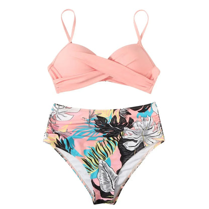 Push Up Bikini Leopard Swimsuit Women Sexy Solid Swimwear Female Floral Bathing Suit Ruched Beachwear XL High Waist Bikini 2026