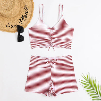 High Waist Bikini Swimsuit Women 2024 Floral Print Swim Suits Drawstring Front Shorts Boxers Swimwear Trunks Pool Bathing Suit
