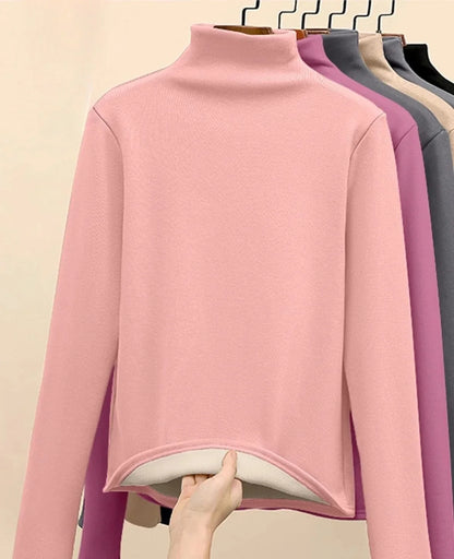 Women Thermal Underwear Winter Thickened and Flannel Bottom Shirt Solid Long Sleeve Basic T-Shirt Heating Fiber Pullovers
