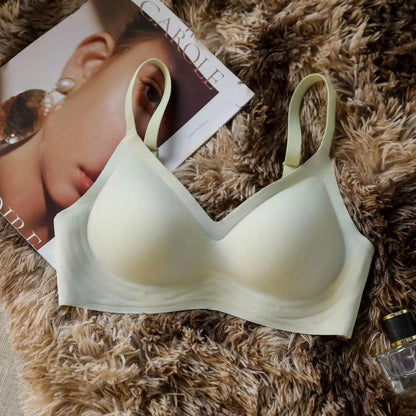 One Piece Wireless Bra Women Deep V Seamless Padded Bra 3 Row Hook Back Underwear Light Support All Match Basic Daily Intimate