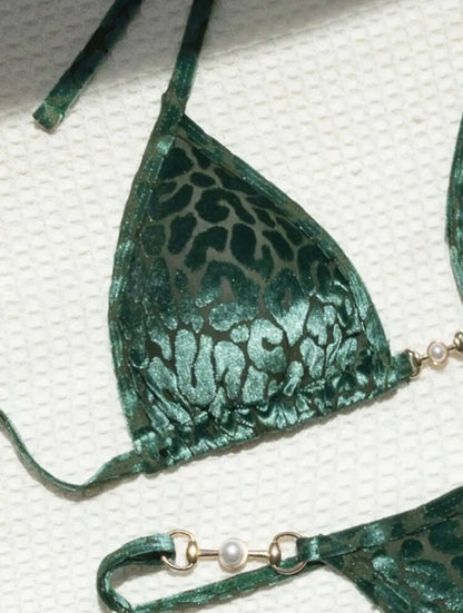 DEKA Sexy Brazilian Shiny Pearl Micro Bikini Faux Leather Swimwear Women Thong Swimsuit Halter Triangle Bikini Set Bathing Suit