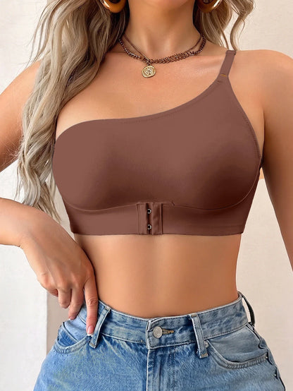 Women One Shoulder Bandeau Bra Seamless Front Closure Push Up Strapless Tube Top Invisible Anti Slip Underwear