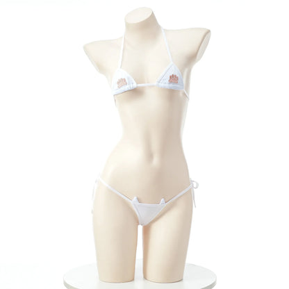 Japanese Kawaii Sexy Lingerie Women Bikini Set Cat Claw Printed Three Point Micro Bra and Panties Mini Swimsuit Bathing Suit