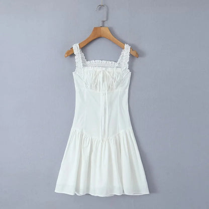 Foridol Bowknot Smocked White Short Dress Women Summer Cotton Mini Sleeveless Tank Sundress Beach Chic Buttons Dress for Petite