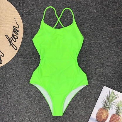 DEKA Women Solid Backless One Piece Swimsuit Sexy Bandage Swimwear Monokini High Cut Bathing Suit Swim Bodysuit