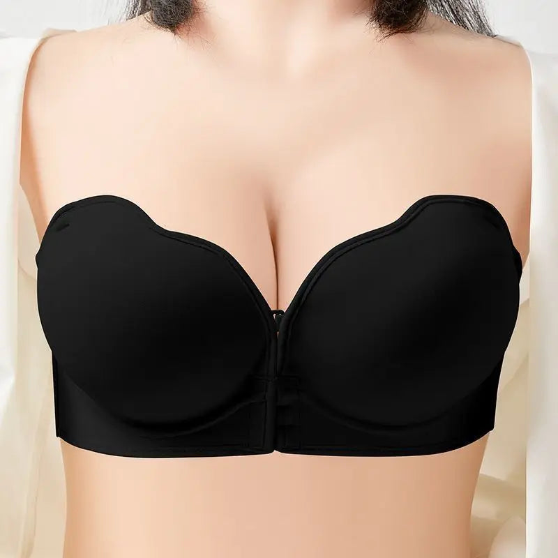 12CM Extreme Push Up Strapless Bra, Front Closure Anti-Slip Invisible Hand Cup for Small Chest, Seamless Adhesive T-Shirt Bra