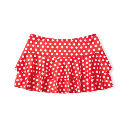 Fashion Summer Mini Skirt Women Dots Print Side Ties Low Waist A Line Skirts for Parties and Casual Wear