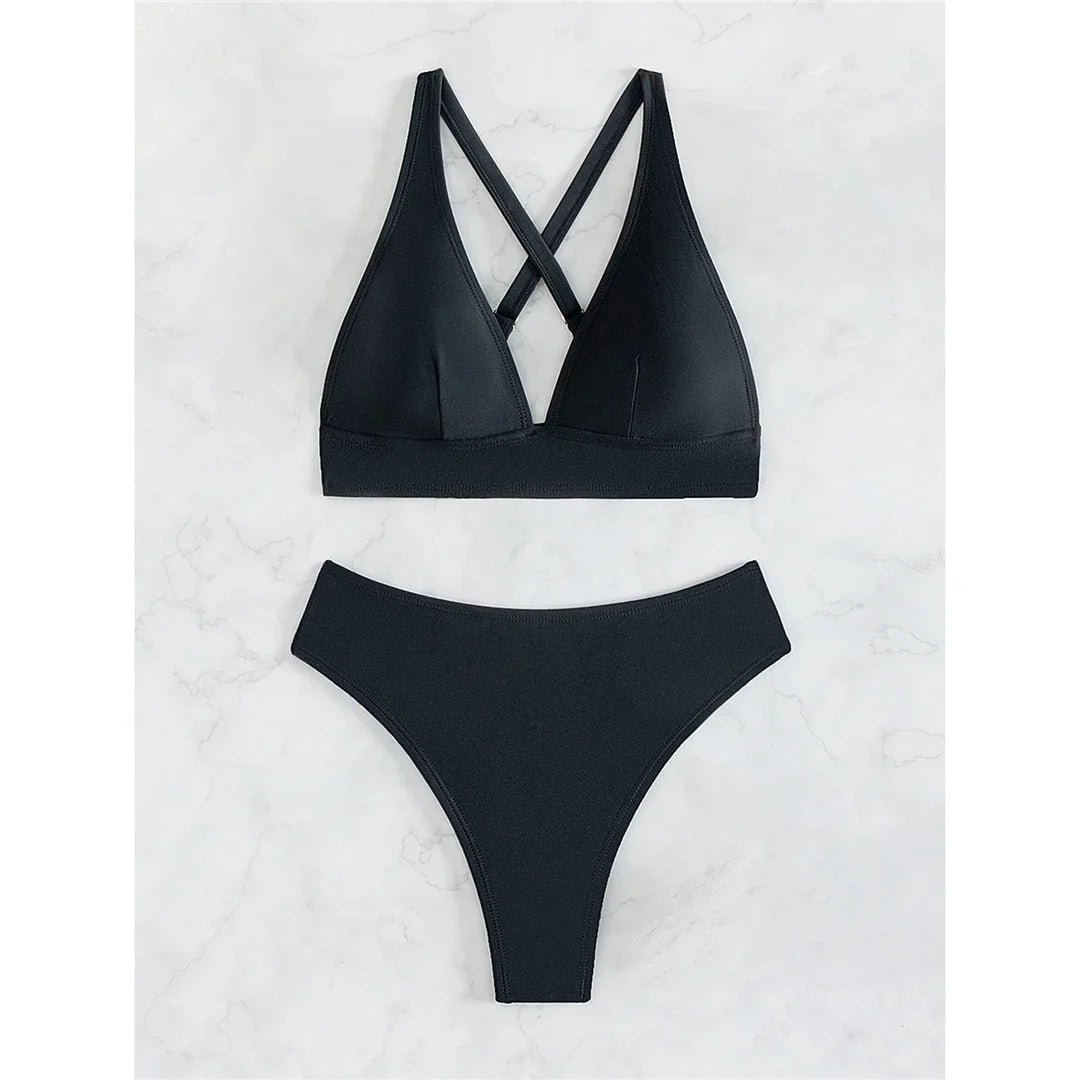 S - XL Cross Back Mini Micro Thong Bikini Female Swimsuit Women Swimwear Two-Pieces Bikini Set Bather Bathing Suit Swim V5022