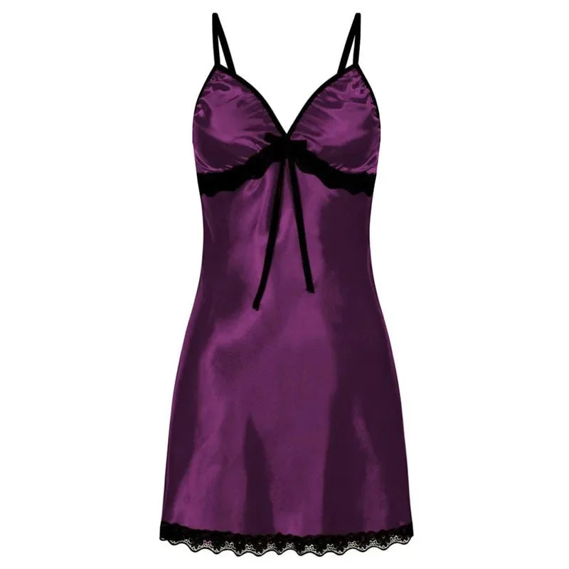 Lace Silk Satin Nightdress Women Sleepwear Lingerie Sleeveless Straps Mini Dress with Panties Nighties Nightgown