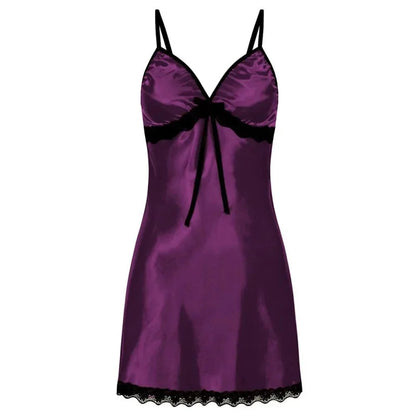 Lace Silk Satin Nightdress Women Sleepwear Lingerie Sleeveless Straps Mini Dress with Panties Nighties Nightgown