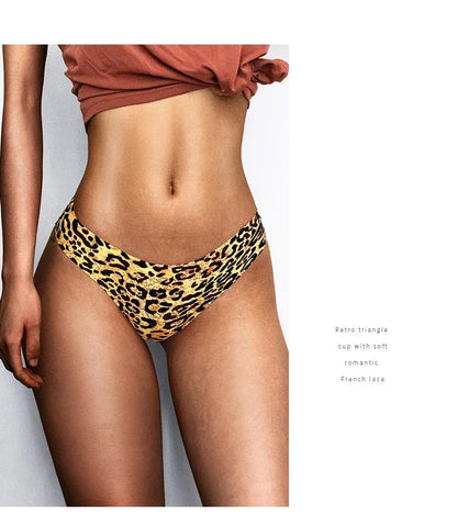 Ice Silk Seamless Snake Leopard Women Panties Sexy G String Thong Underwear T Back Girls Briefs Fitness Lingerie Plus Size M-XXL