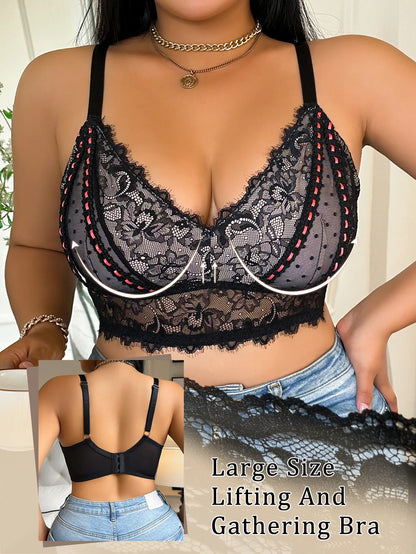 Sexy lace thin plus size lingerie without underwire bra women&