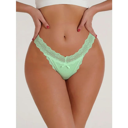 1pcs Low Waist Sexy Lace Elegant Lady Thongs Underwear Solid Breathable Sexy Lingerie Floral Female Panties Bow Women&