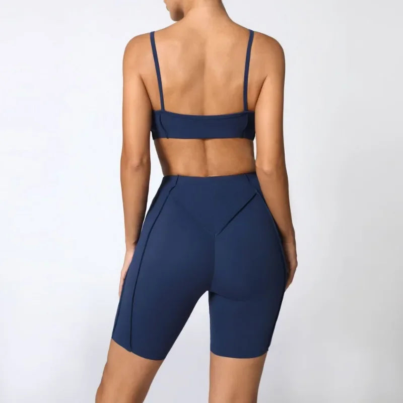 2-Piece Yoga Set – Open Back Sports Bra &amp; High Waist Shorts