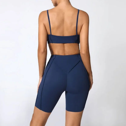 2-Piece Yoga Set – Open Back Sports Bra &amp; High Waist Shorts